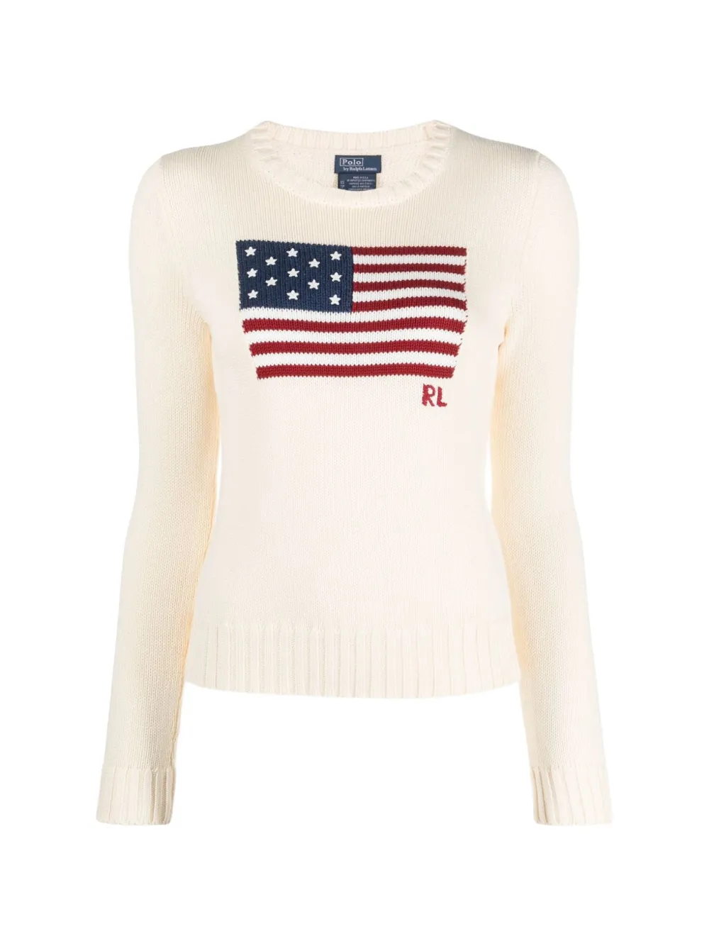 Свитер с круглым вырезом и принтом-флагом Polo Ralph Lauren, бежевый