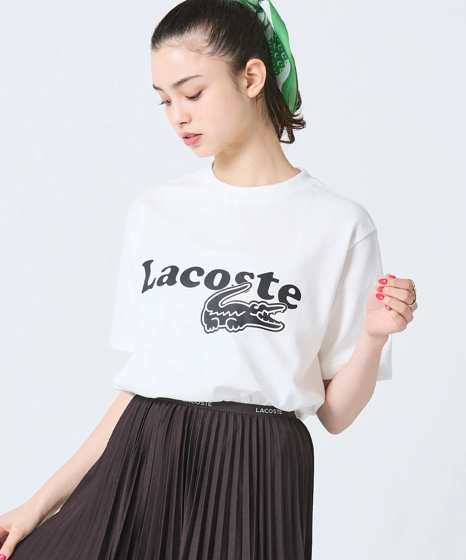 Футболка Lacoste Мужская с принтом, хлопок пике, свободный крой, белый
