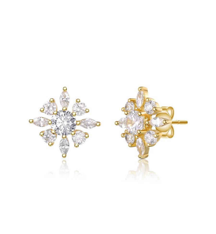 

Женские серьги-гвоздики в форме цветка с покрытием из 14-каратного золота и кубическим цирконием Rachel Glauber, Gold