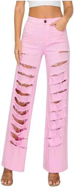 

LOVER BRAND FASHION Женские джинсы с высокой посадкой, эластичные, цветные, потертые, широкие