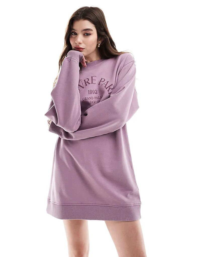 

Платье-свитшот Louvre Paris мини в выстиранном сиреневом цвете ASOS DESIGN