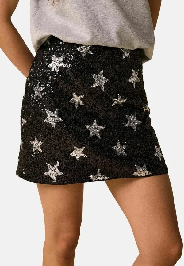 Юбка мини Regular fit Next, модель star sequin, A-силуэт, черный серебристый — фото 3