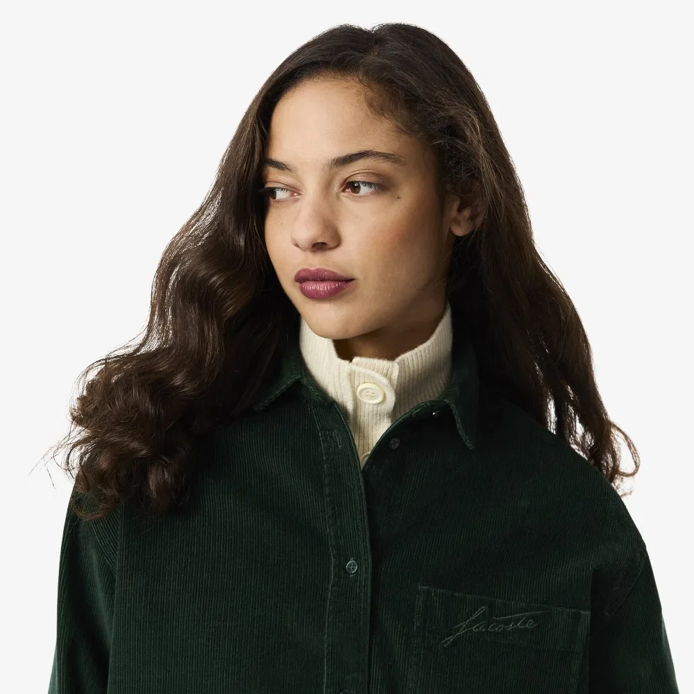 Рубашка Lacoste вельветовая с логотипом, тёмно-зелёная — фото 3