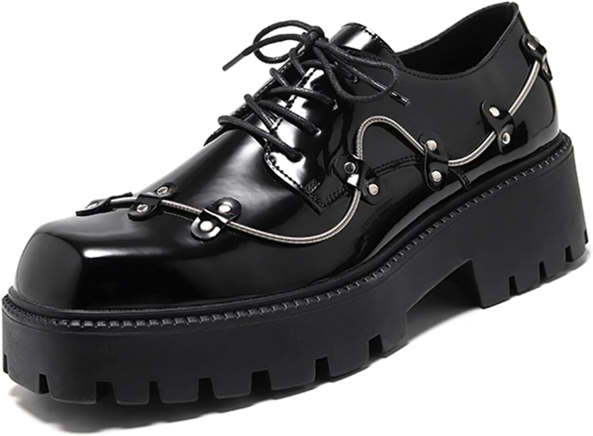 

Мужские кожаные оксфорды с шнуровкой, ретро, с квадратным носком, на платформе, удобные, с нескользящей подошвой, дышащие, повседневные, модные дерби для офиса, прогулок и вечеринок Qklmwes, черный