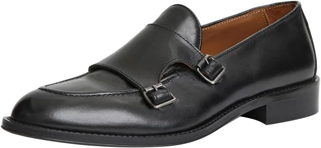 Лоферы мужские кожаные FOWT Classic Double Monk Strap, черный