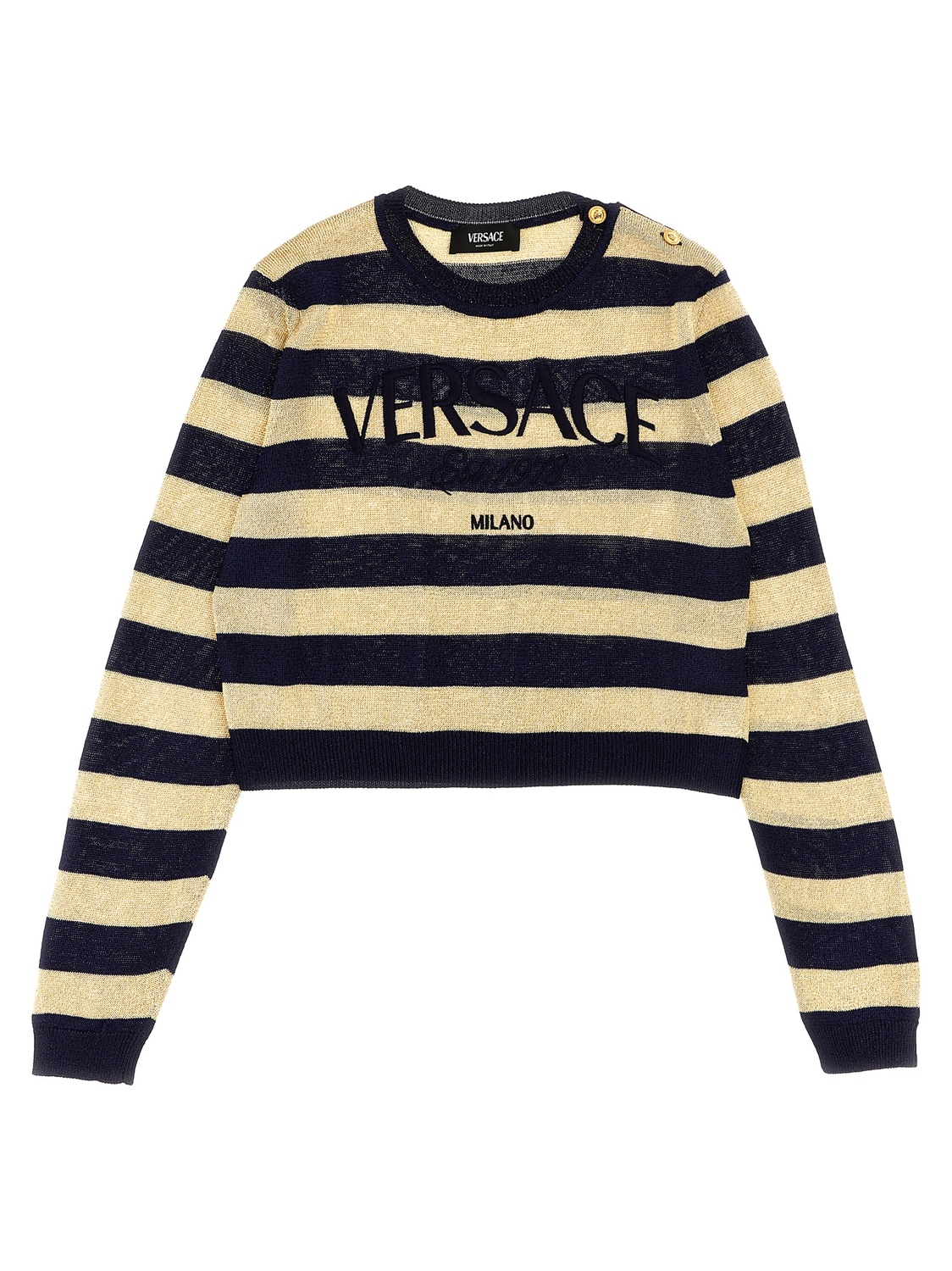 

Полосатый свитер с люрексом и вышивкой логотипа Versace Kids, мультиколор
