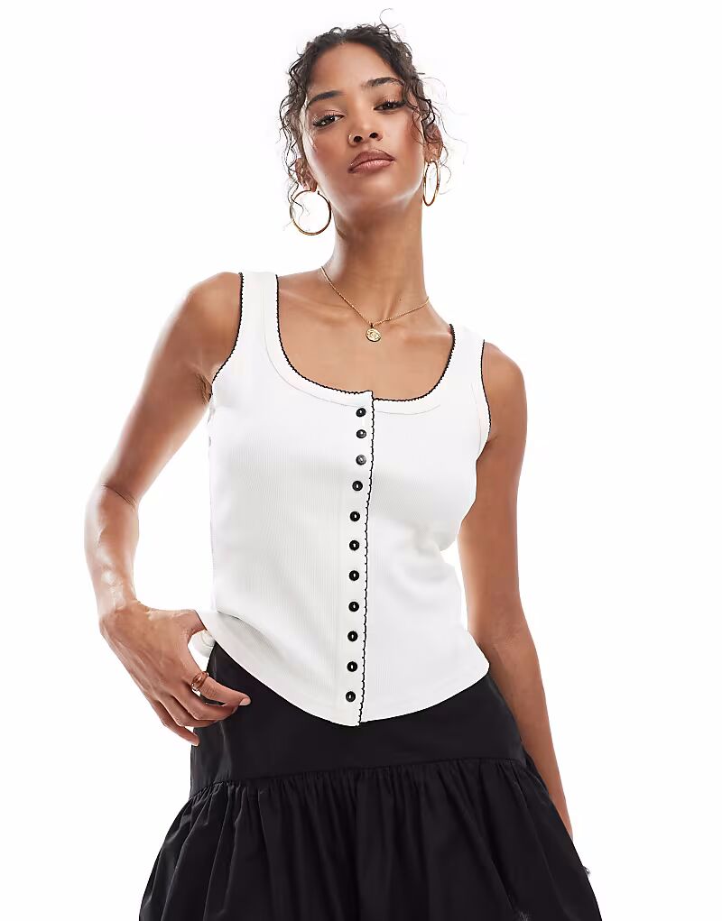 

Топ на пуговицах с декоративной строчкой кремового цвета Asos Design