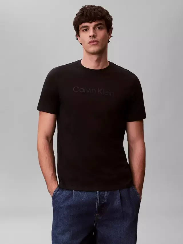 Хлопковая футболка с круглым вырезом, черная Calvin Klein — фото 2