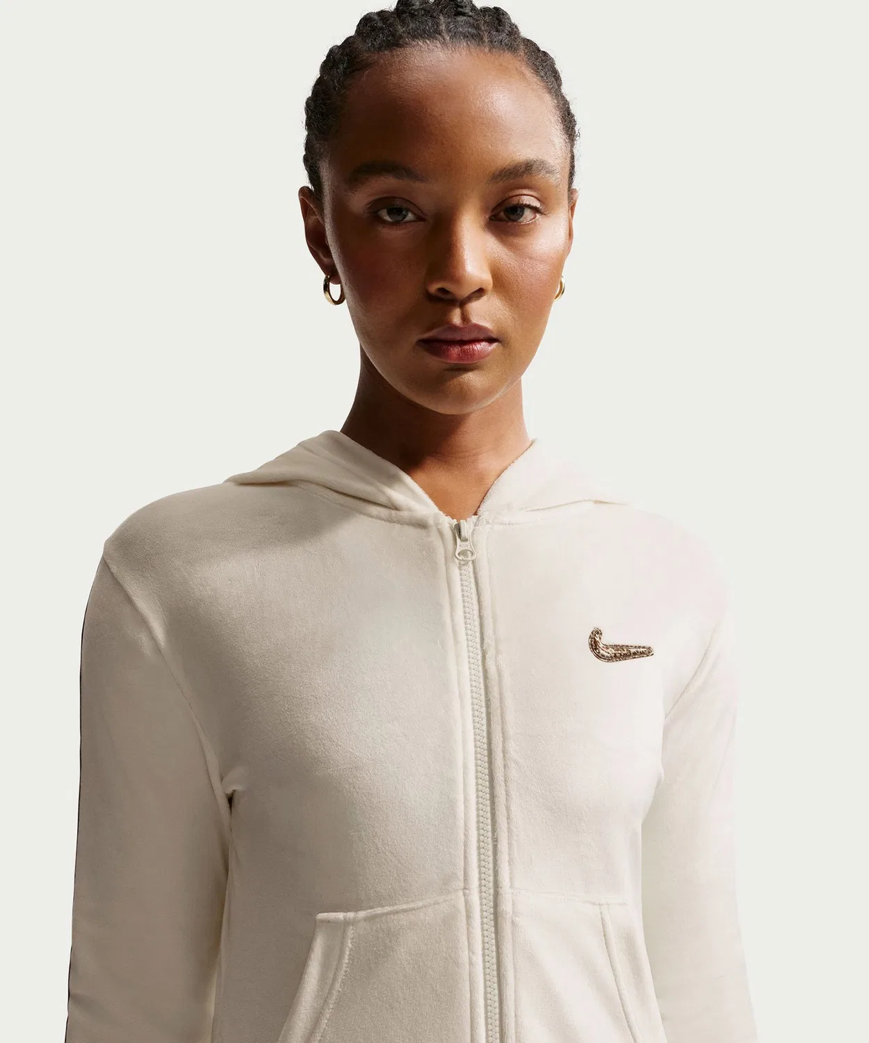 Топ женский с полной застежкой-молнией NIKE из велюра красный — фото 3