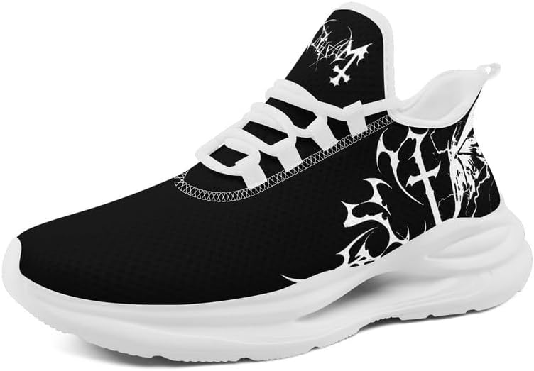 

Готические кроссовки для мужчин и женщин, спортивная обувь в стиле Дарк Арт с черепом, легкие сетчатые кроссовки, панк-стритвир, беговые кроссовки Awsole, белый/черный