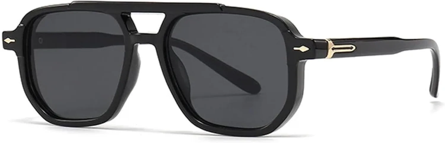 

Ретро-солнцезащитные очки с двойной перемычкой для женщин, защита от УФ-излучения UV400, модные мужские очки с заклепками и градиентом TVTBBVV, Black Gray