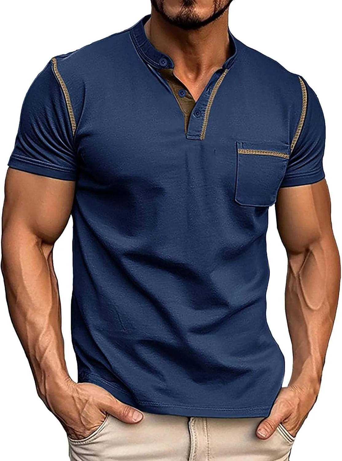 

Мужская футболка-поло с карманом, Slim Fit, короткий рукав HUEAHDOU