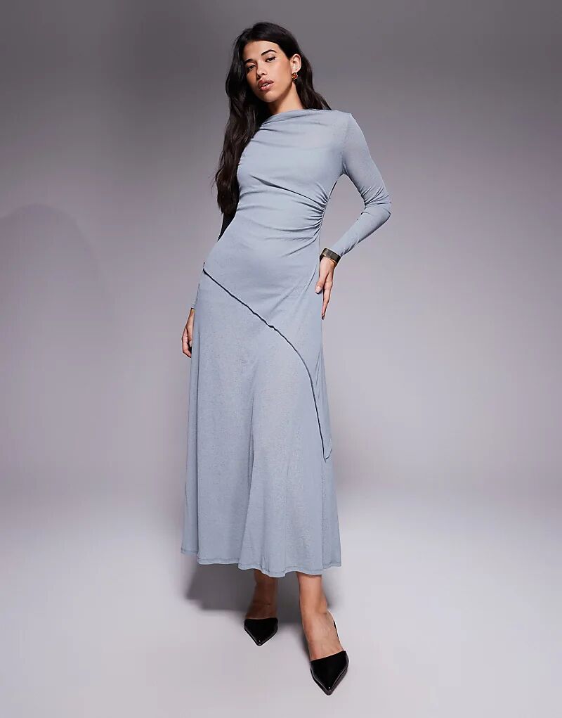 

Длинное платье с драпировкой и длинными рукавами ASOS DESIGN серого цвета