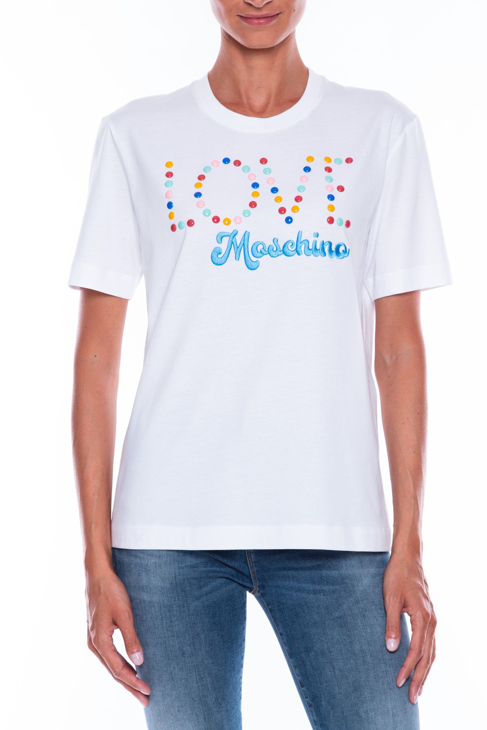 

Белая хлопковая женская футболка LOVE MOSCHINO