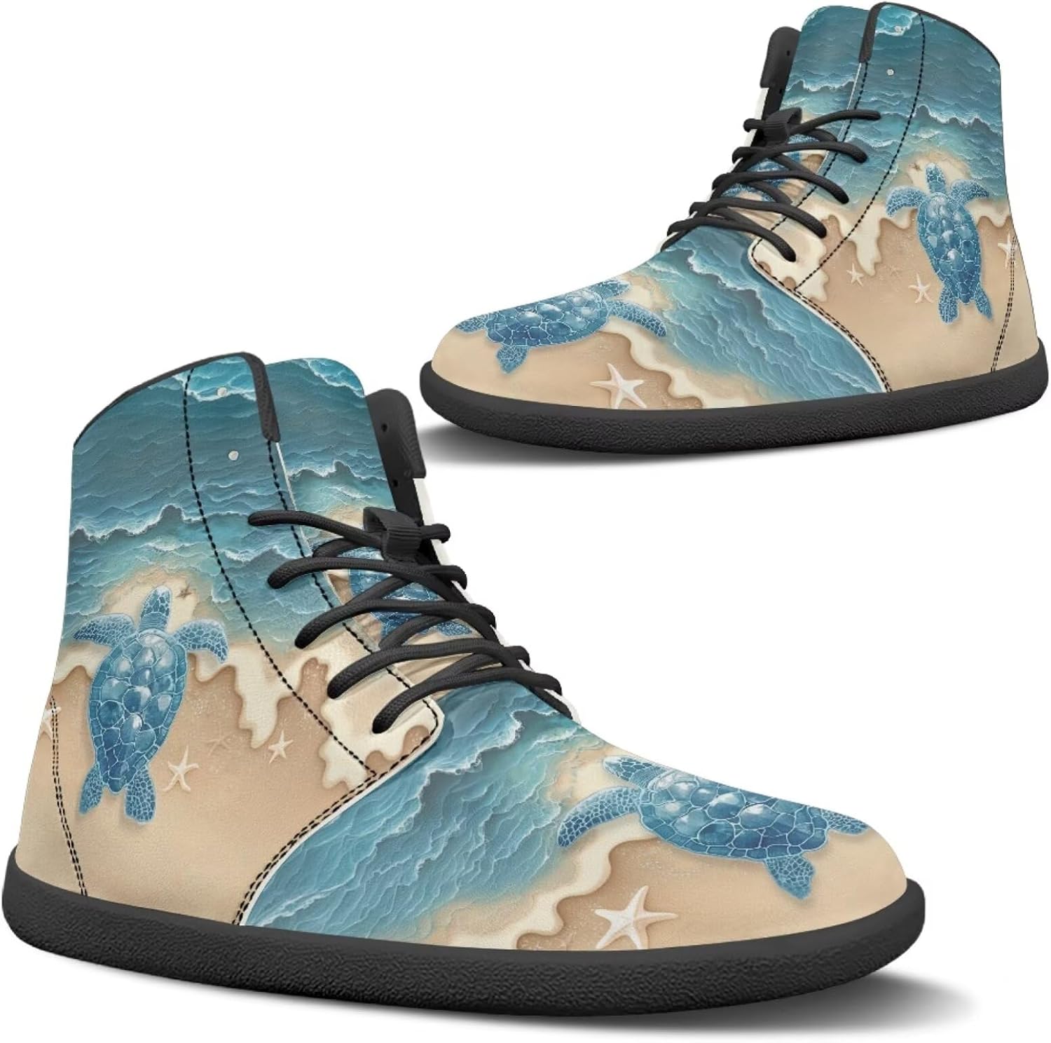 

Высокие кроссовки Binienty из водонепроницаемой PU-кожи для женщин и мужчин с широким носком и эффектом босоногости, Beach Turtle