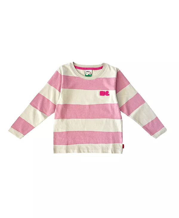 

Детская футболка для девочек из переработанного хлопка в полоску в стиле регби - для малышей и взрослых. Mon Coeur, розовый