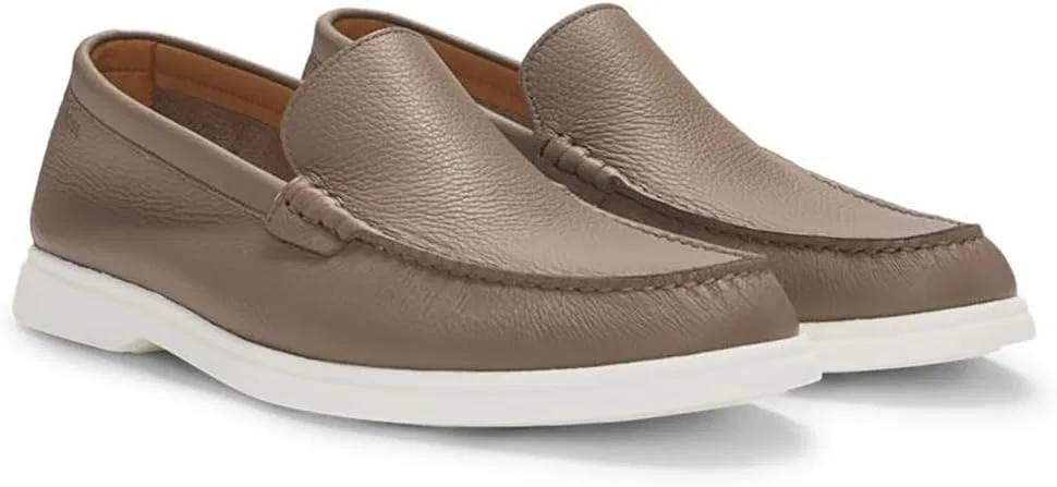 Мужские мокасины BOSS Sienne Mocc из рифленой кожи с логотипом. Размер, Medium Beige 260
