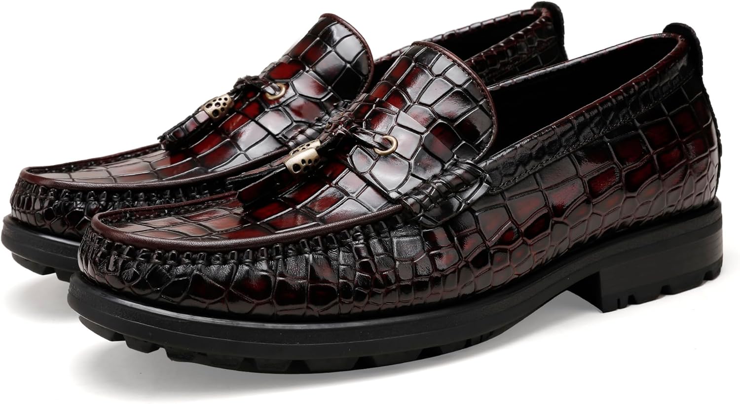 

Мужские лоферы на платформе с кисточками, классические туфли из кожи с тиснением под крокодила для деловых, формальных мероприятий, свадеб, вечеринок, повседневная обувь без шнурков, пенни-лоферы Generic, винный