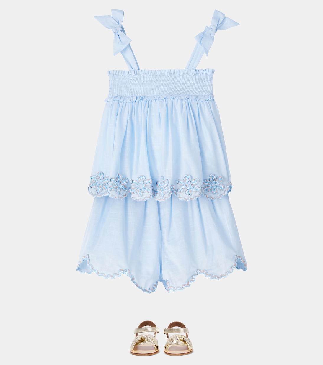 Каскадский топ из плиссированного хлопка Zimmermann Kids, Dusty Blue Multi — фото 2