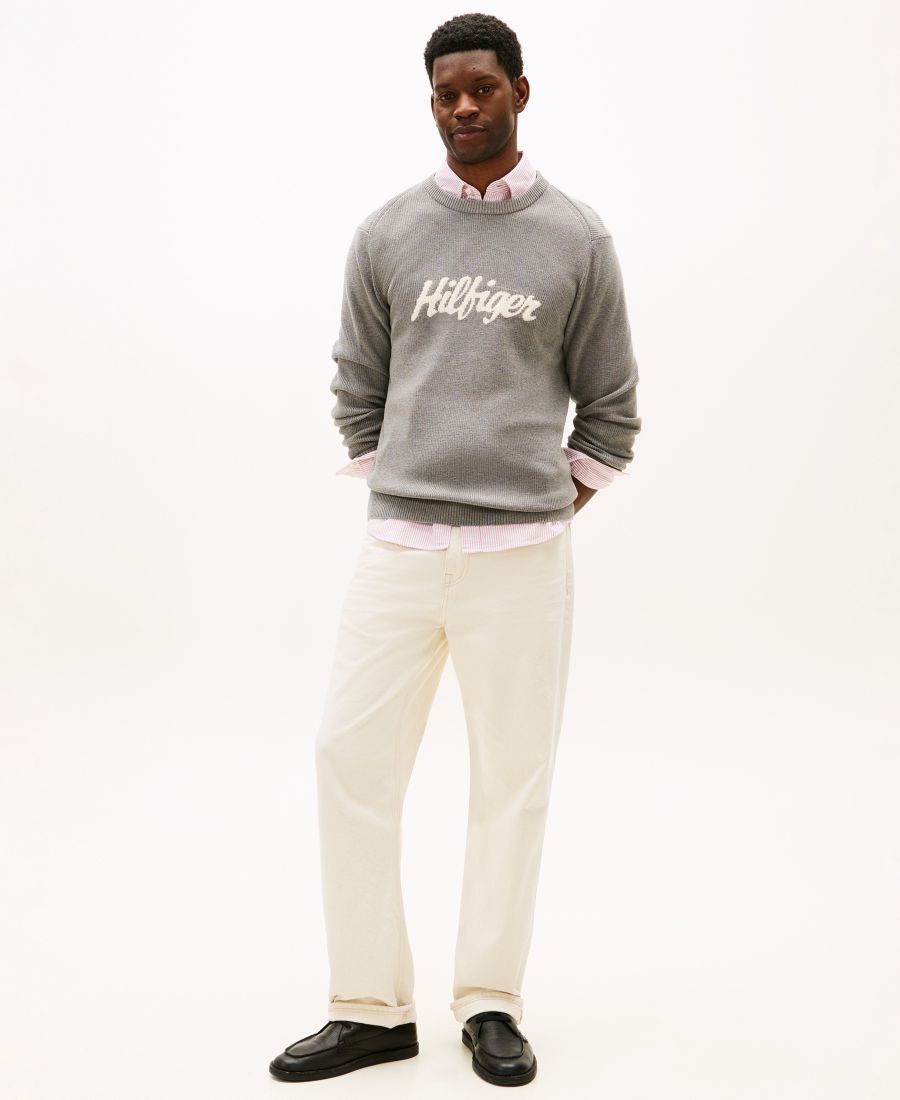 Мужской свитер с круглым вырезом и сезонным графическим принтом Tommy Hilfiger, Medium Gray Heather — фото 2