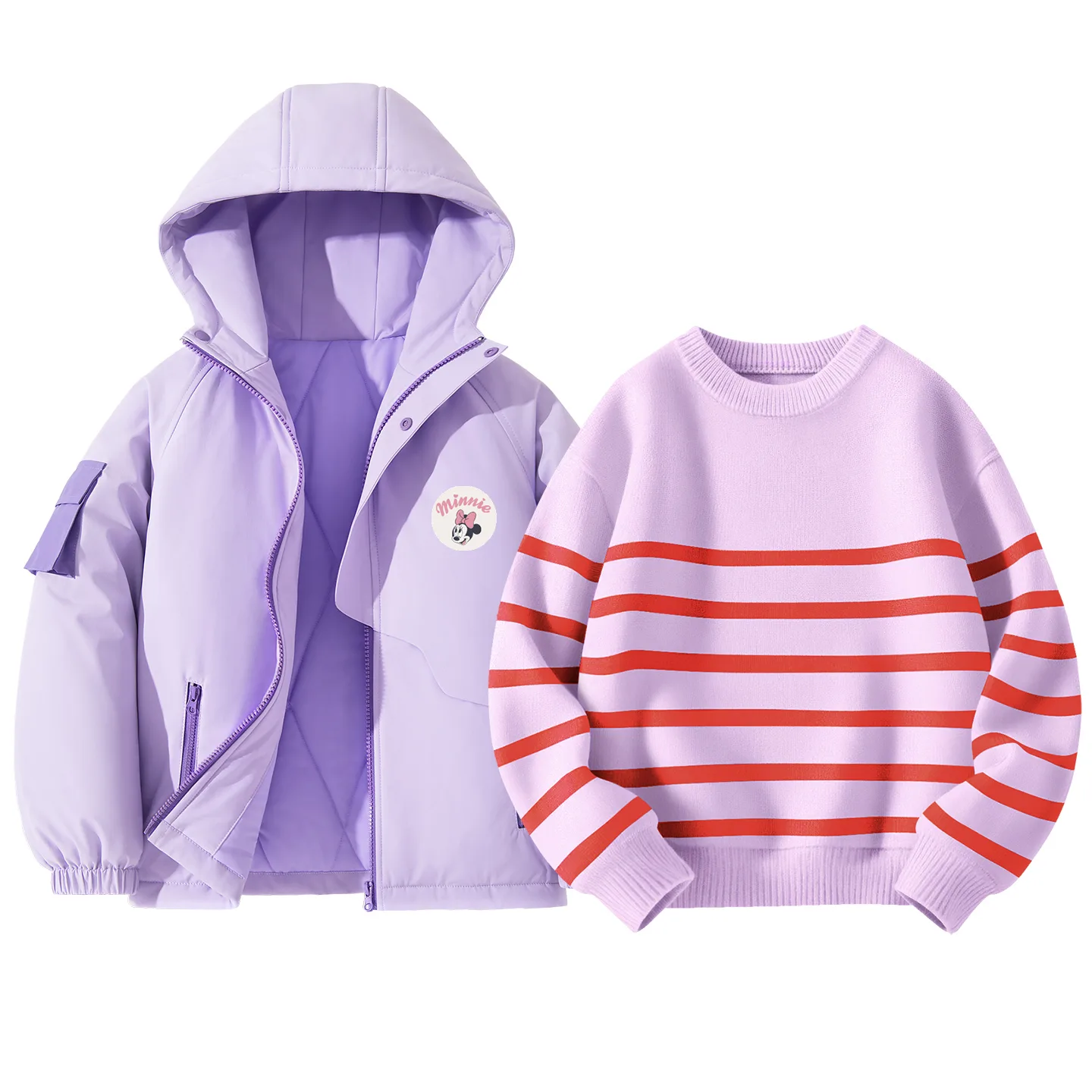 Детский спортивный комплект Casual Sportswear из 2 предметов Disney, [Thickened Thermal]Dini Round Hook-and-Loop K Rose Pink+Solid Color Pink — фото 4