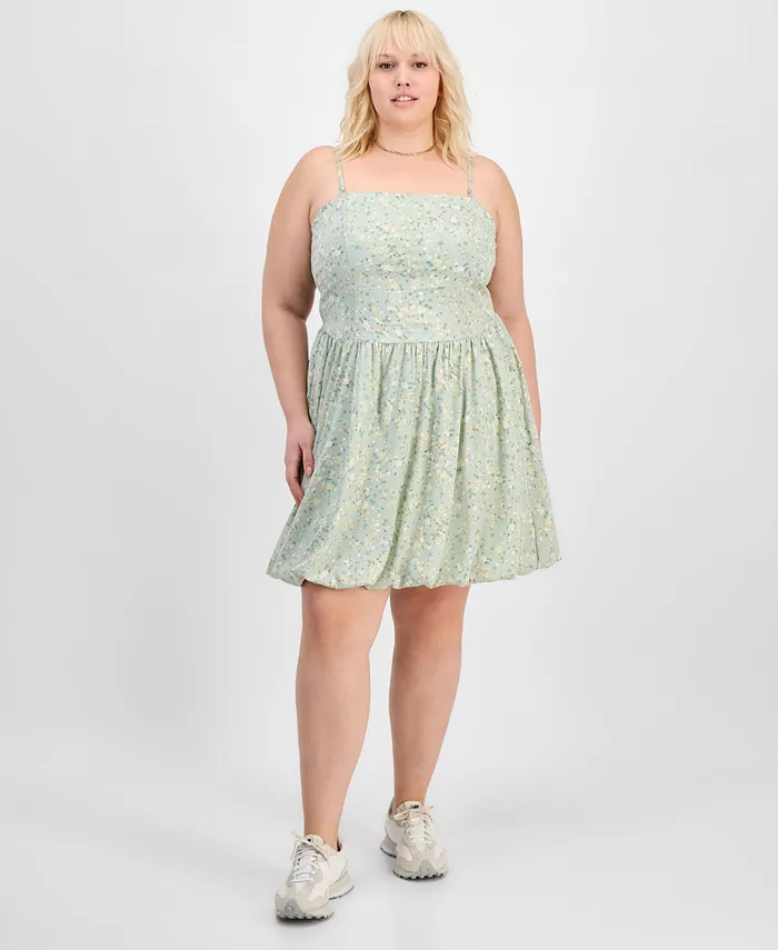 

Модное платье с присборенной цветочной отделкой и расклешенным подолом Plus Size Derek Heart, мультиколор