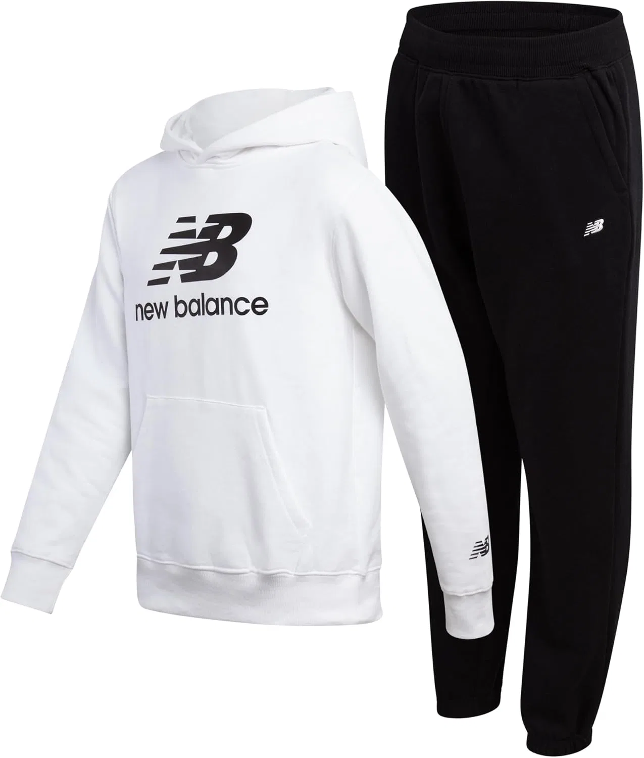 Детский спортивный костюм New Balance, 2 предмета, флисовая толстовка с капюшоном и джоггеры, White Black