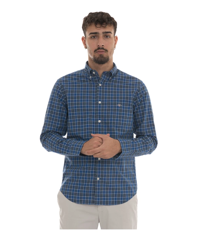 

Классическая клетчатая рубашка из поплина стандартного кроя Gant, синий