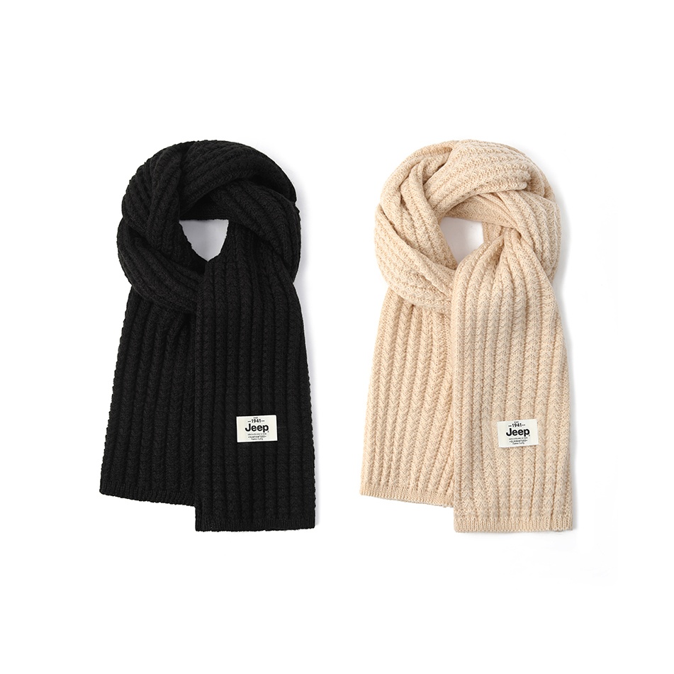 

Jeep Зимний утепленный вязаный шарф унисекс, 2 Pack (Black+Beige)