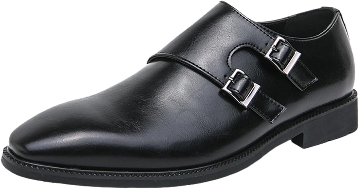 

Мужские кожаные лоферы с двойным ремешком-монахом, ретро низкие с острым носком, для официальных мероприятий, деловых встреч, вечеринок и свадеб Zzyyzzyy, черный