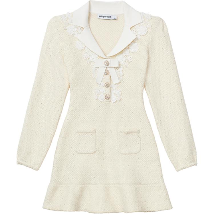 

Self-portrait Женское платье с длинным рукавом цвета слоновой кости Self portrait