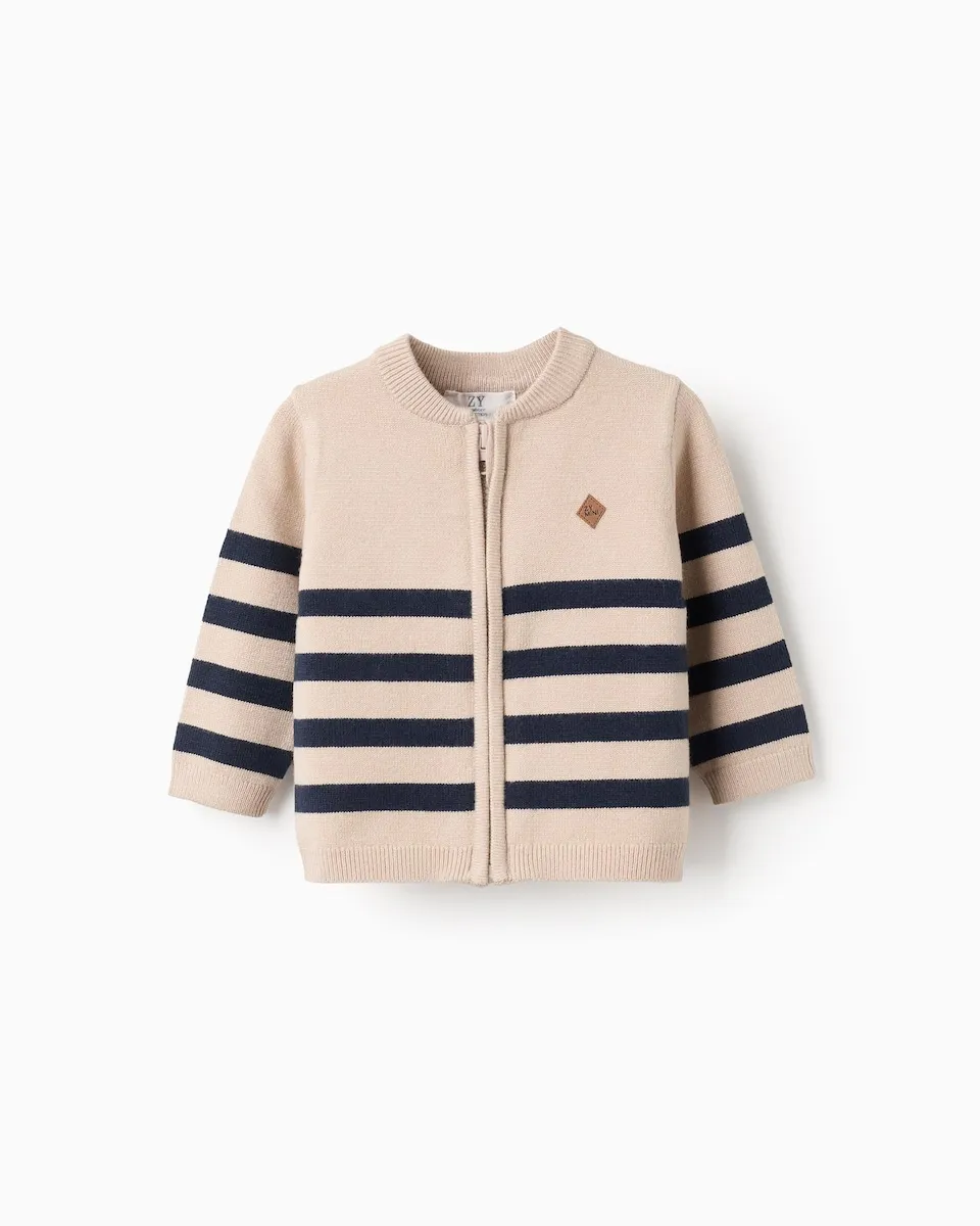 

Детский вязаный джемпер в полоску Zippy, синий/бежевый
