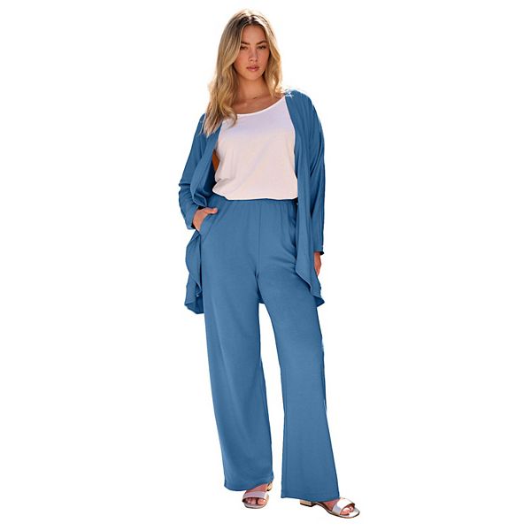 

Женский кардиган плюс сайз с каскадным краем из мягкого трикотажа Roaman'S, Dusty Indigo