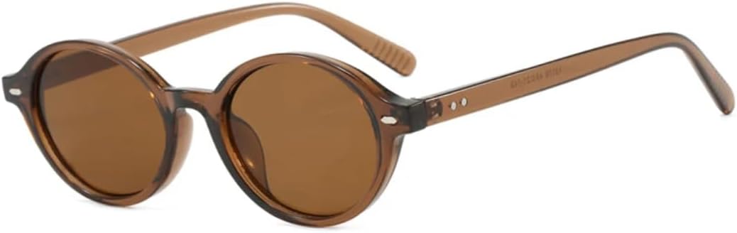 

Ретро маленькие овальные женские солнцезащитные очки, модные конфетные оттенки, защита от УФ-излучения UV400, мужские трендовые очки с заклепками, панк-стиль VVTWSSW, Tea Tea