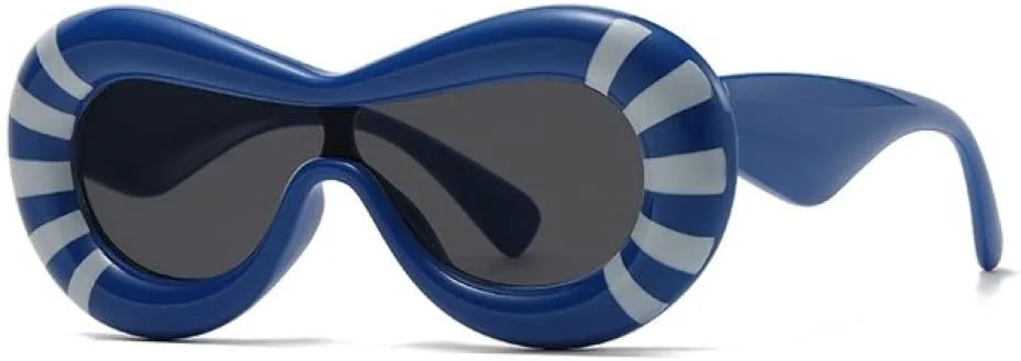 

Солнцезащитные очки Retro One Piece Cat Eye Candy Color для женщин, с овальными линзами, защита от УФ-излучения UV400, для мужчин, желто-розовые LANGSER, Blue