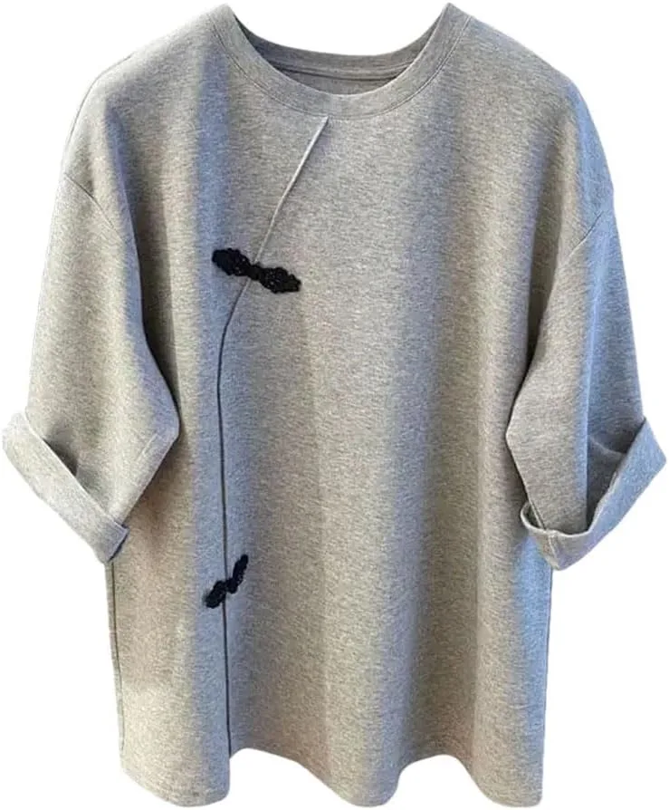 

Женская футболка в китайском стиле с короткими рукавами и круглым воротником