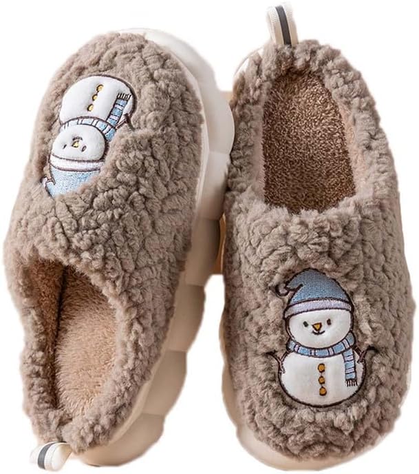 

Домашние тапочки JadeRich для женщин и мужчин, милый снеговик, зимние, с мягким флисом и толстой подошвой, Coffee