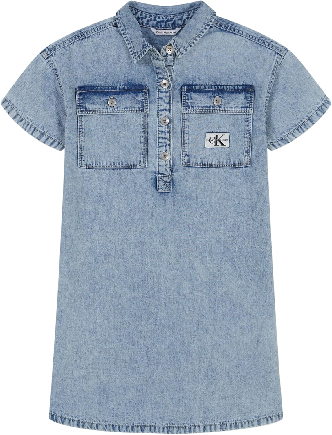 

Платье-рубашка Calvin Klein Girls с коротким рукавом из легкого денима из шамбре, Patch Pocket Sky