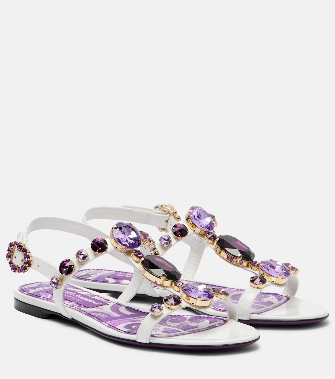 Украшенные кожаные сандалии-танга Dolce&Gabbana, Maiolica 3 Viola