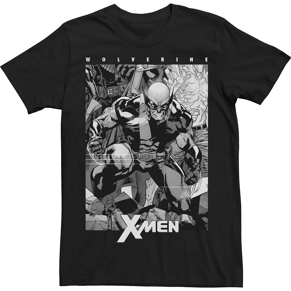 

Черно-белая футболка с изображением комиксов Big & Tall Marvel X-Men Wolverine Licensed Character, черный