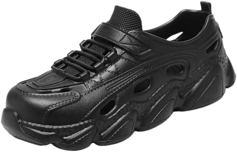 

Мужские удобные, легкие и дышащие повседневные туфли с толстой подошвой, слипоны, подходящие для любого времени года, легко чистятся Hoalox, черный