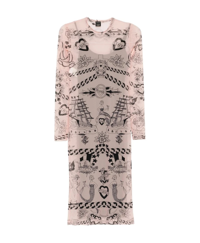 

Платье нежно-розового цвета с татуировочным принтом Pinko, розовый