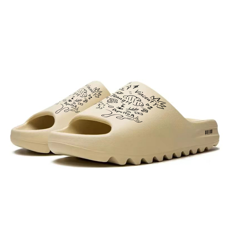 Yeezy Slide Противоскользящие Быстросохнущие Шлепанцы Унисекс Бежевый Черный Adidas Originals — фото 3