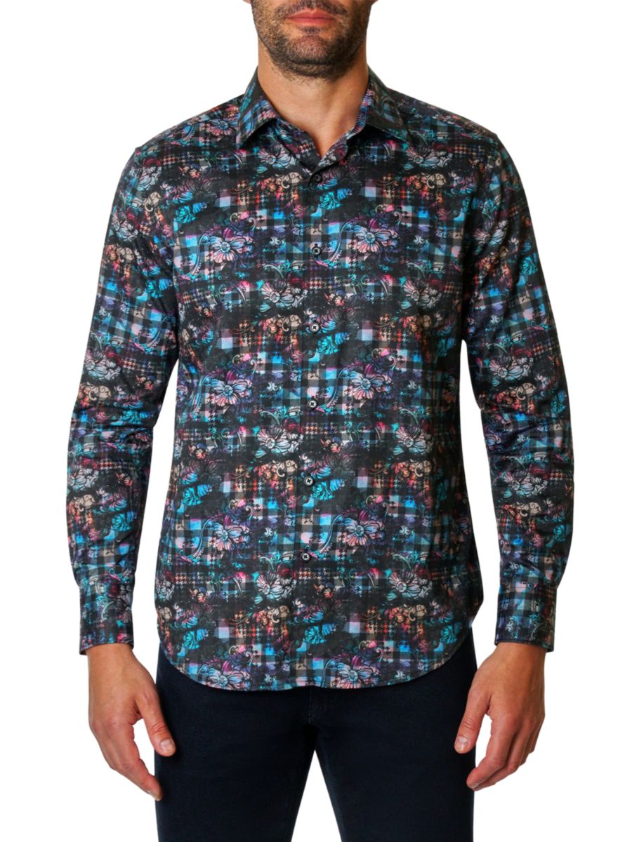 

Рубашка Wagner Floral с закругленным подолом Robert Graham, синий мульти