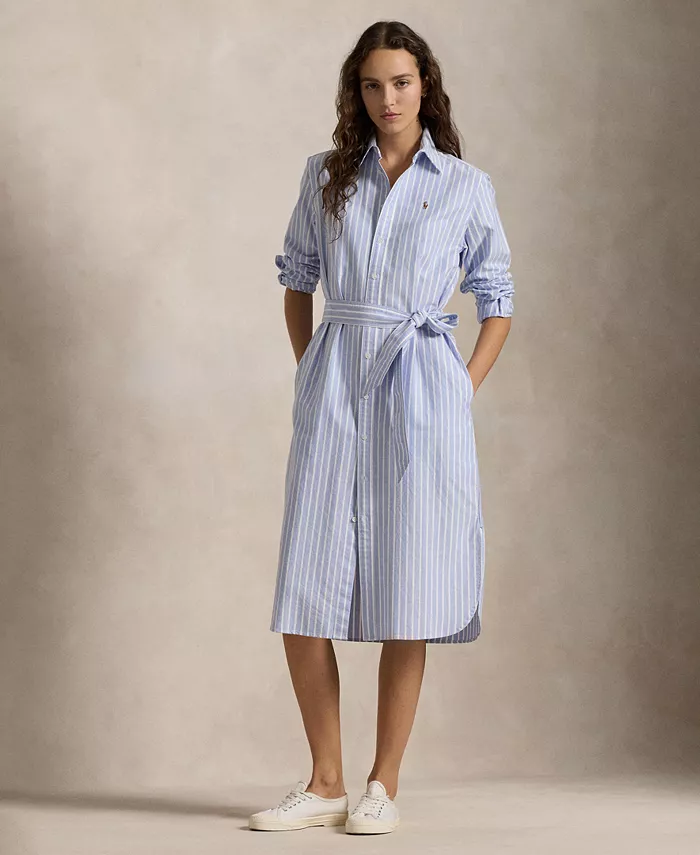 

Женское хлопковое платье-рубашка Oxford с поясом Polo Ralph Lauren, синий