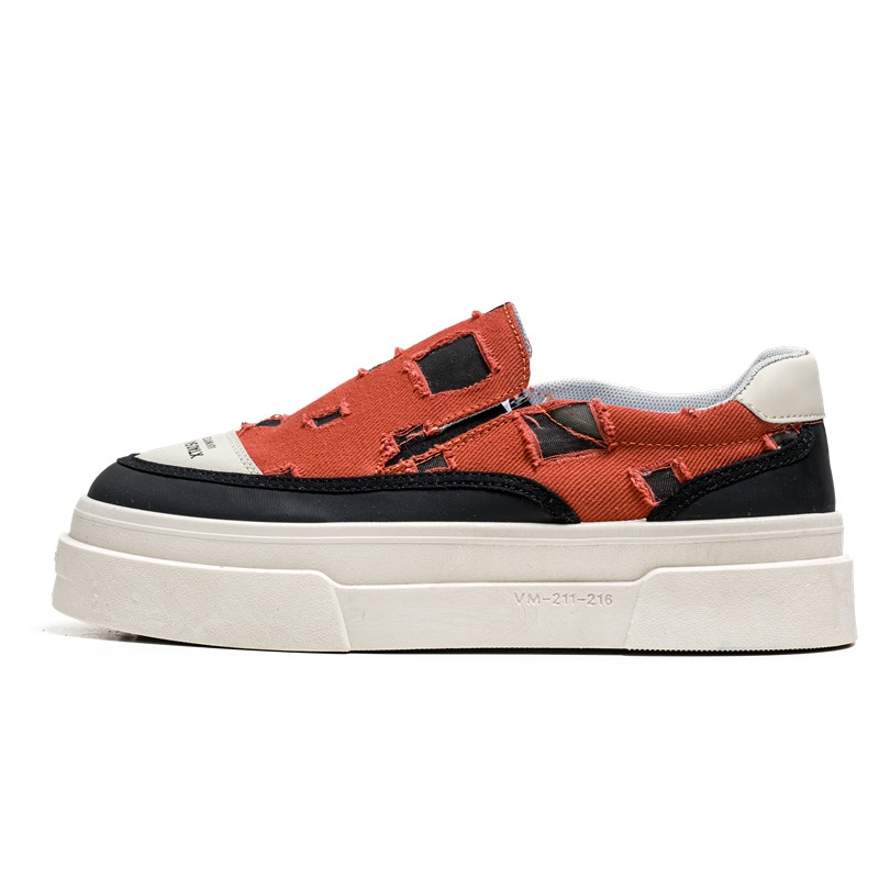 

JANECO Скользоустойчивые износостойкие дышащие мужские низкие кеды из холста черно-оранжевые, цвет Black Orange