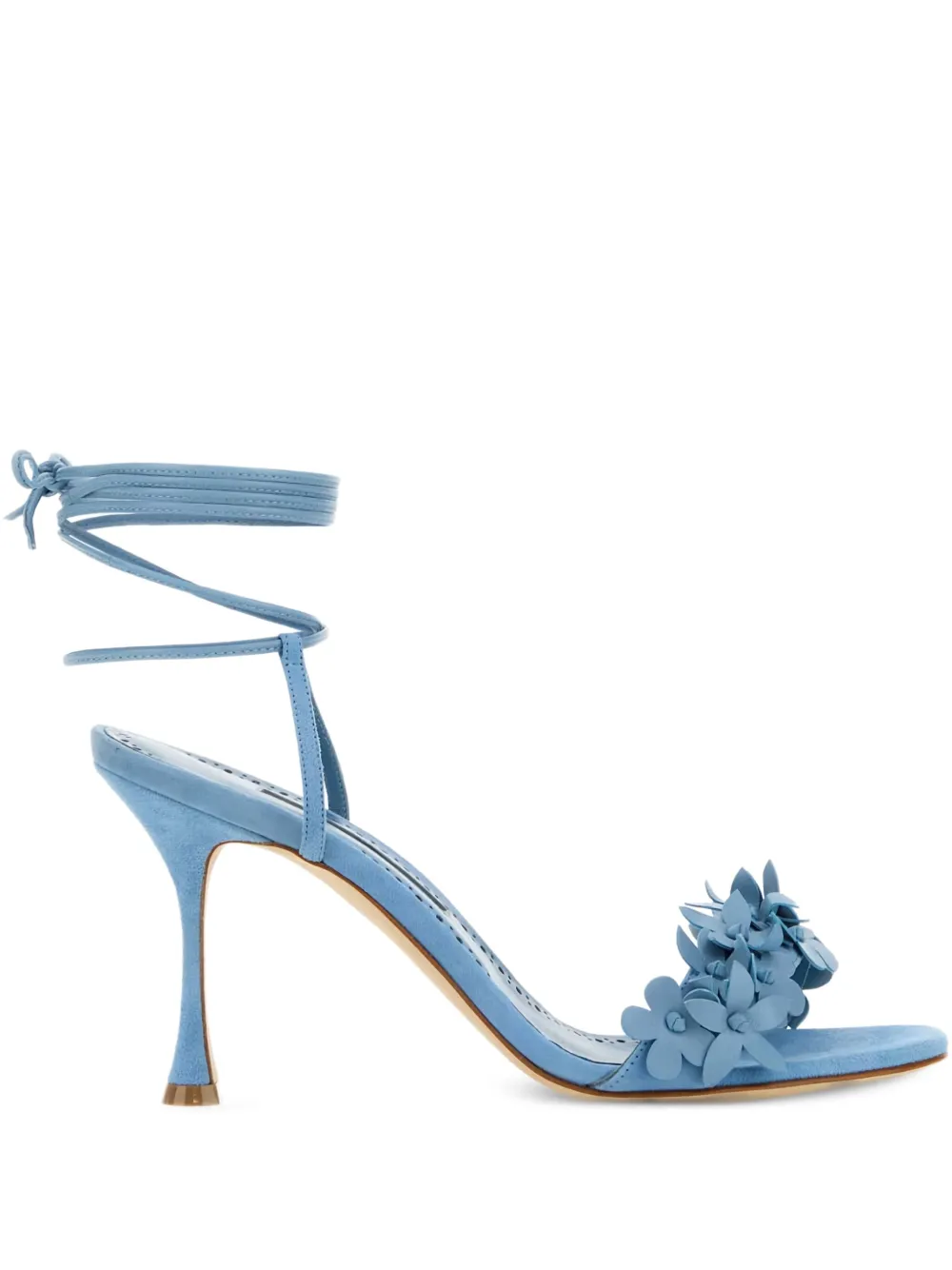 Босоножки на каблуке с цветочной аппликацией Manolo Blahnik, синий