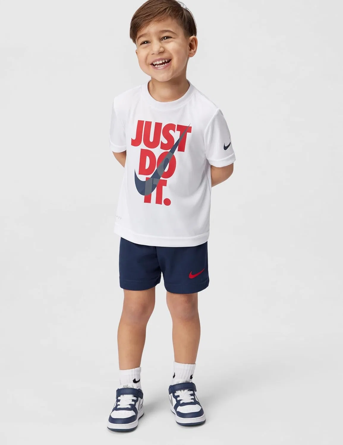 Детский спортивный костюм Nike Dri-FIT, 2 предмета, белый/темно-синий — фото 2