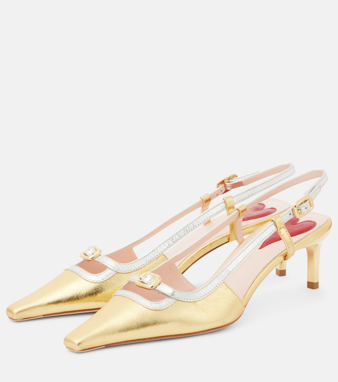 Туфли-лодочки Viv' Canard из металлизированной кожи с ремешком на пятке Roger Vivier, Oro Chiaro — фото 4