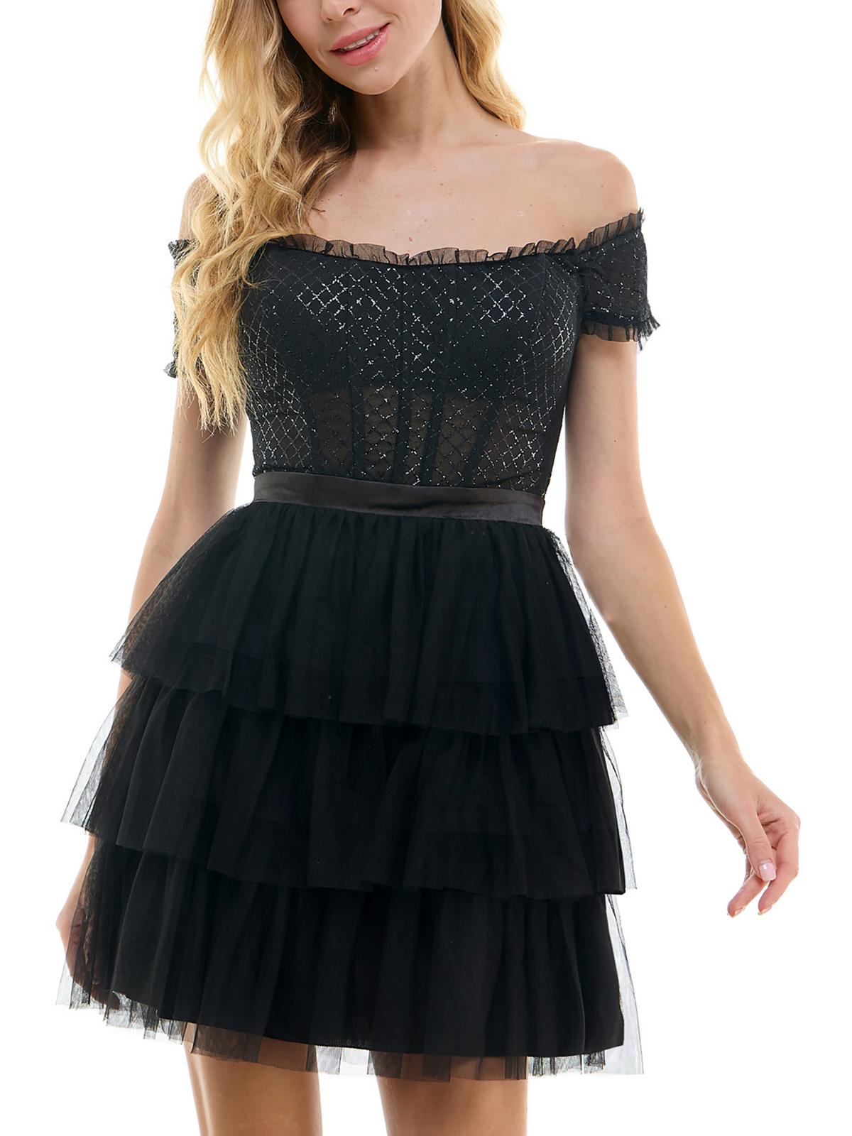 

Платье Juniors Womens Glitter Polyester Fit & Flare Dress City Studios, черный